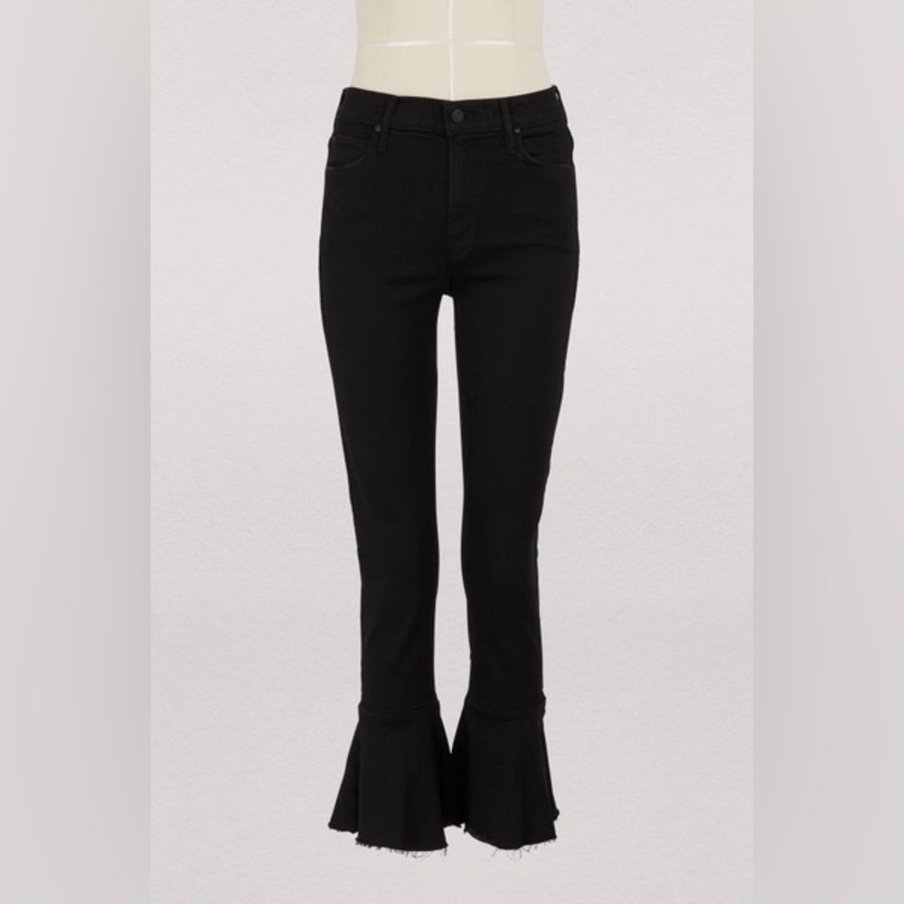 MOTHER THE CHACHA HIGH-WAISTED CROPPED RUFFLE BOOTCUT JEANS IN NOT GUILTY SZ 25
